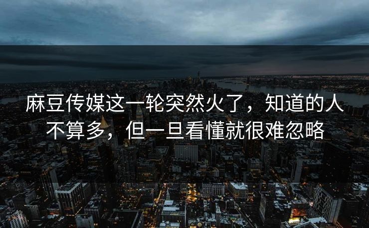 麻豆传媒这一轮突然火了，知道的人不算多，但一旦看懂就很难忽略