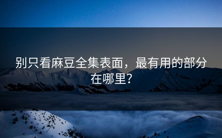 别只看麻豆全集表面，最有用的部分在哪里？