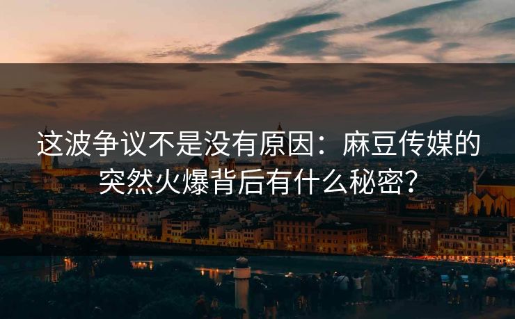 这波争议不是没有原因：麻豆传媒的突然火爆背后有什么秘密？