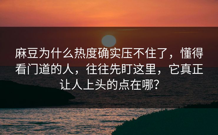 麻豆为什么热度确实压不住了，懂得看门道的人，往往先盯这里，它真正让人上头的点在哪？