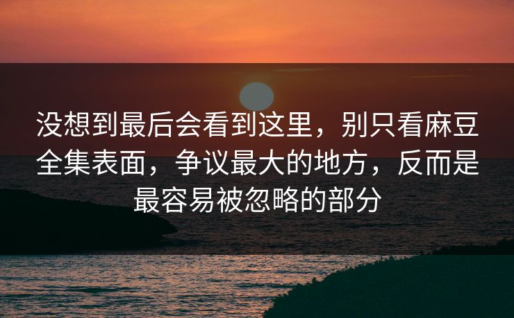 没想到最后会看到这里，别只看麻豆全集表面，争议最大的地方，反而是最容易被忽略的部分