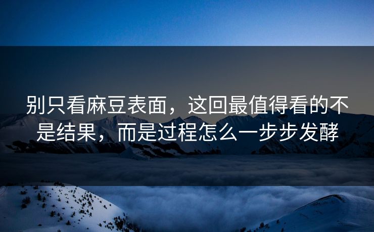 别只看麻豆表面，这回最值得看的不是结果，而是过程怎么一步步发酵