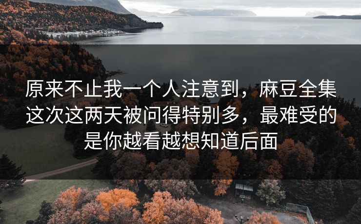原来不止我一个人注意到，麻豆全集这次这两天被问得特别多，最难受的是你越看越想知道后面