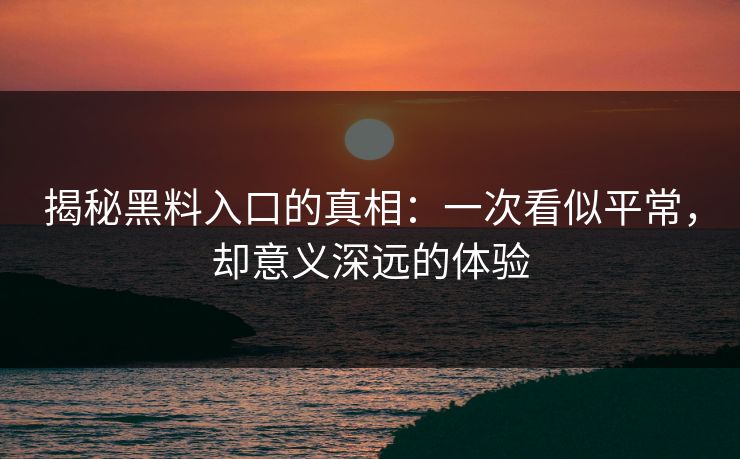 揭秘黑料入口的真相：一次看似平常，却意义深远的体验
