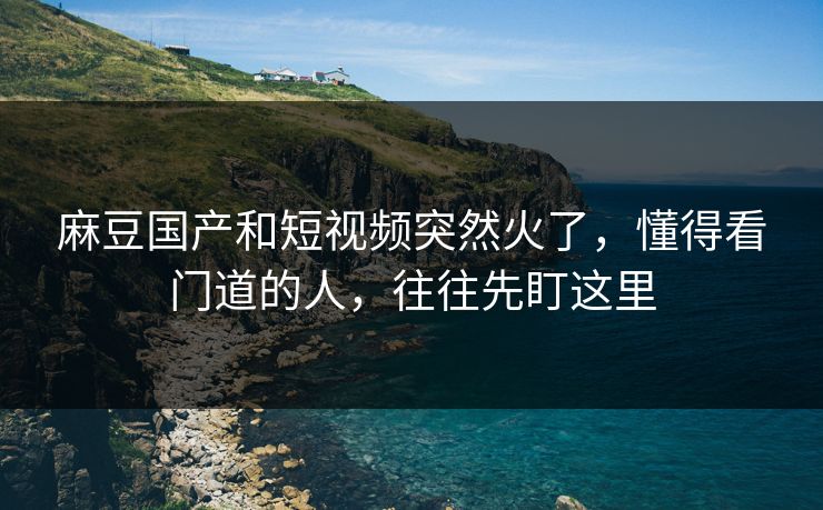 麻豆国产和短视频突然火了，懂得看门道的人，往往先盯这里